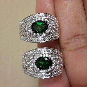 925 Chrome Diopside And White Zircon Earrings. FIRM.